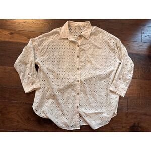 Maurices Womens 1X White Eyelet Button Down Shirt Cotton Long Sleeve Boho Top